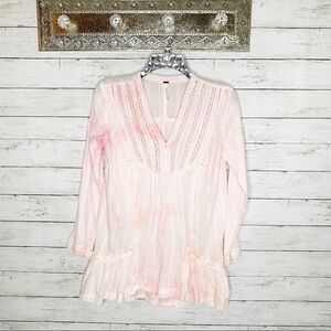 Free People Pink Tie Dye Light Cotton Boho Blouse